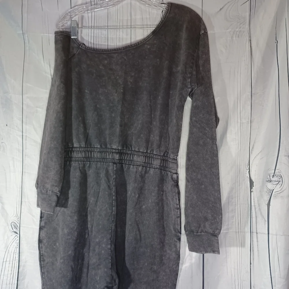 Lane 201 Faded Black Off The Shoulder comfy casual Jumpsuit with Drawstring